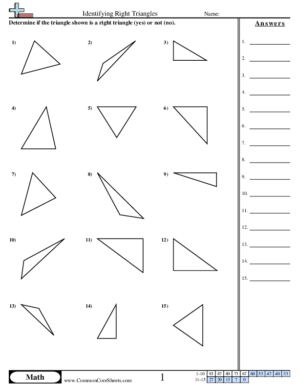 Shapes Worksheets - Identifying Right Triangles worksheet